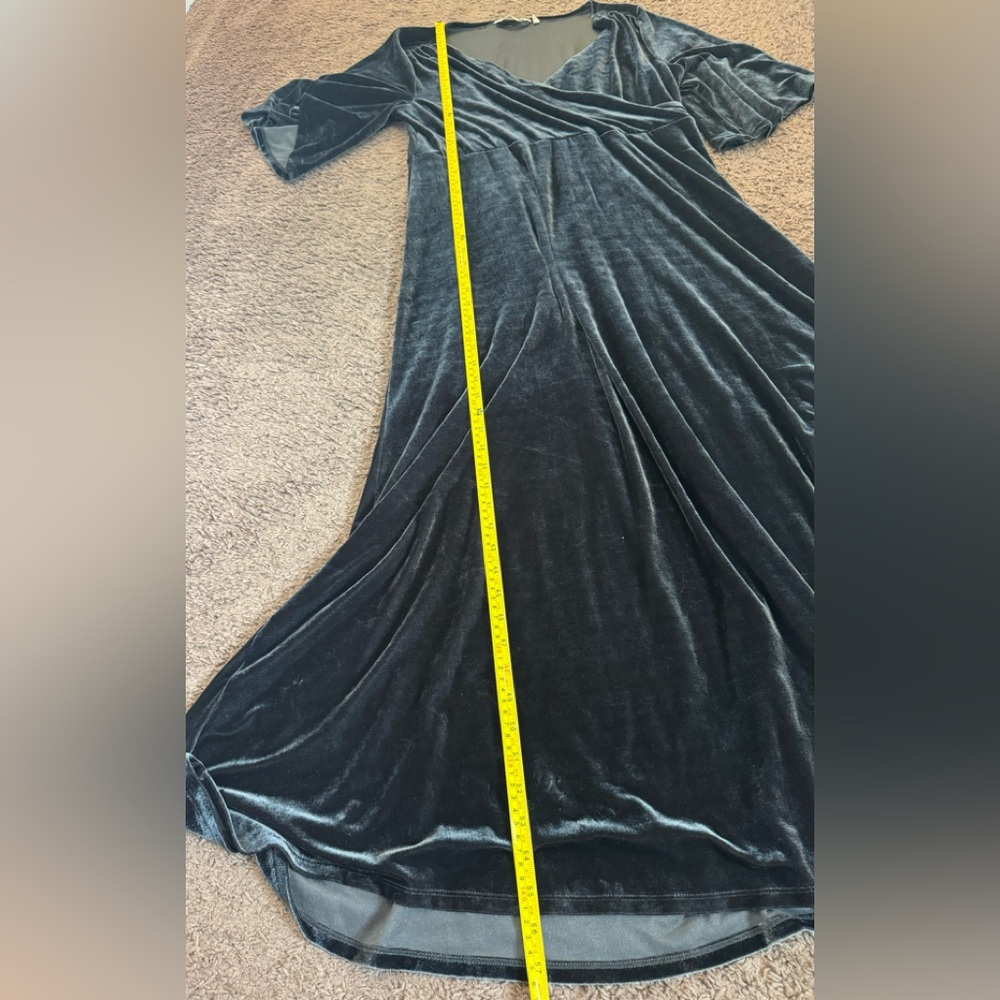Soft Surroundings Gray Velvet Maxi Faux Wrap Dress Long Holiday Stretch L - Picture 8 of 10